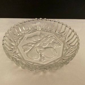 Vintage Cut Glass Dish Ash Tray, Jewerly or Coin Dish Engraved Fruit Pattern